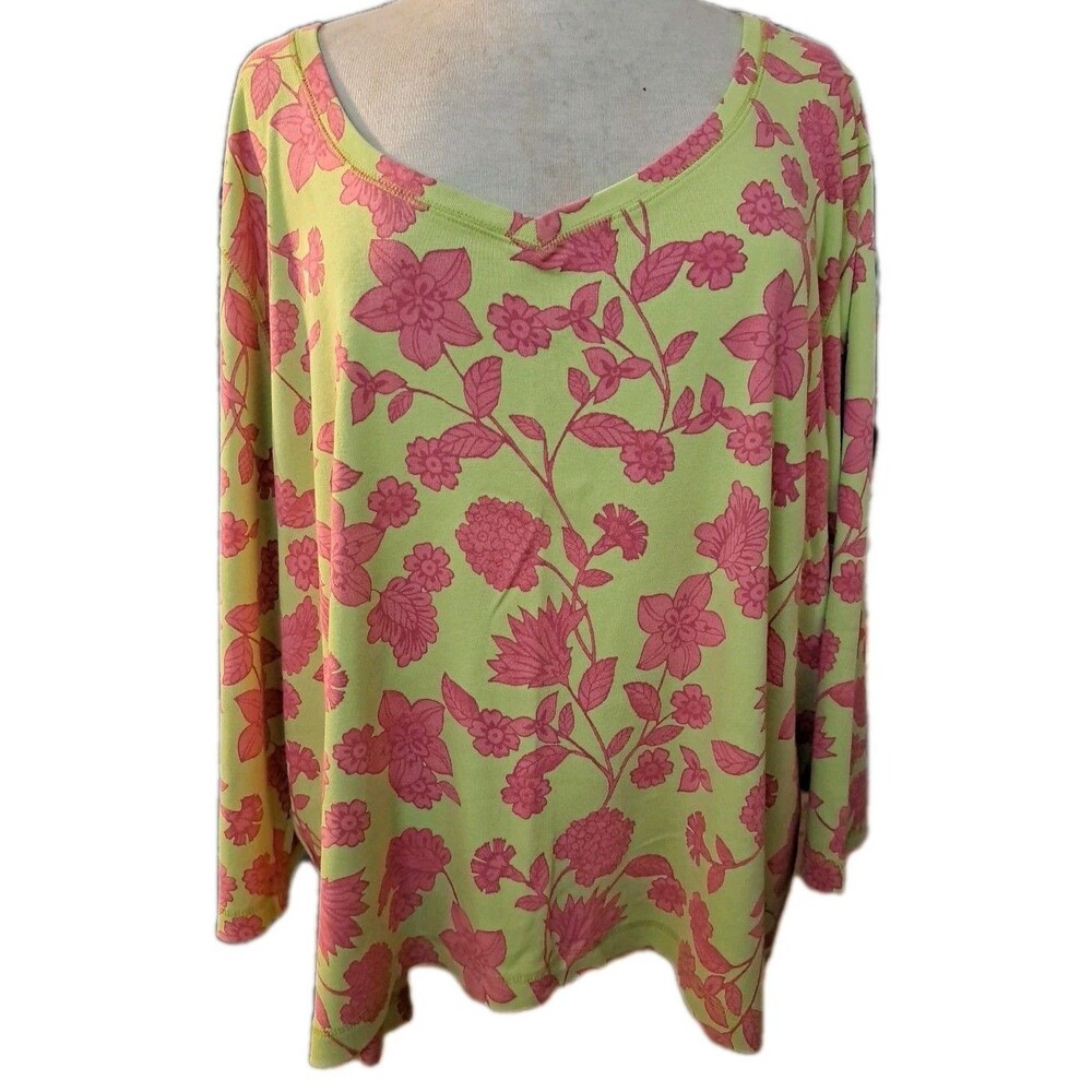 Sigrid Olsen Tee Shirt Women's ’s 3X Lemon Pink Tropical Floral Casual Top